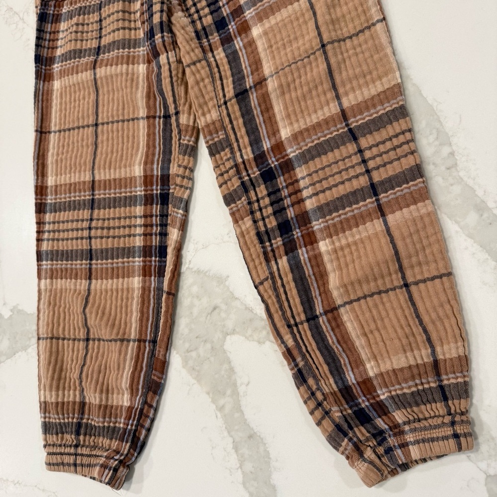 Aerie Soft Gauze Plaid Pajama Jogger Pants Womens Small Regular Brown/Tan Lounge - Picture 3 of 9